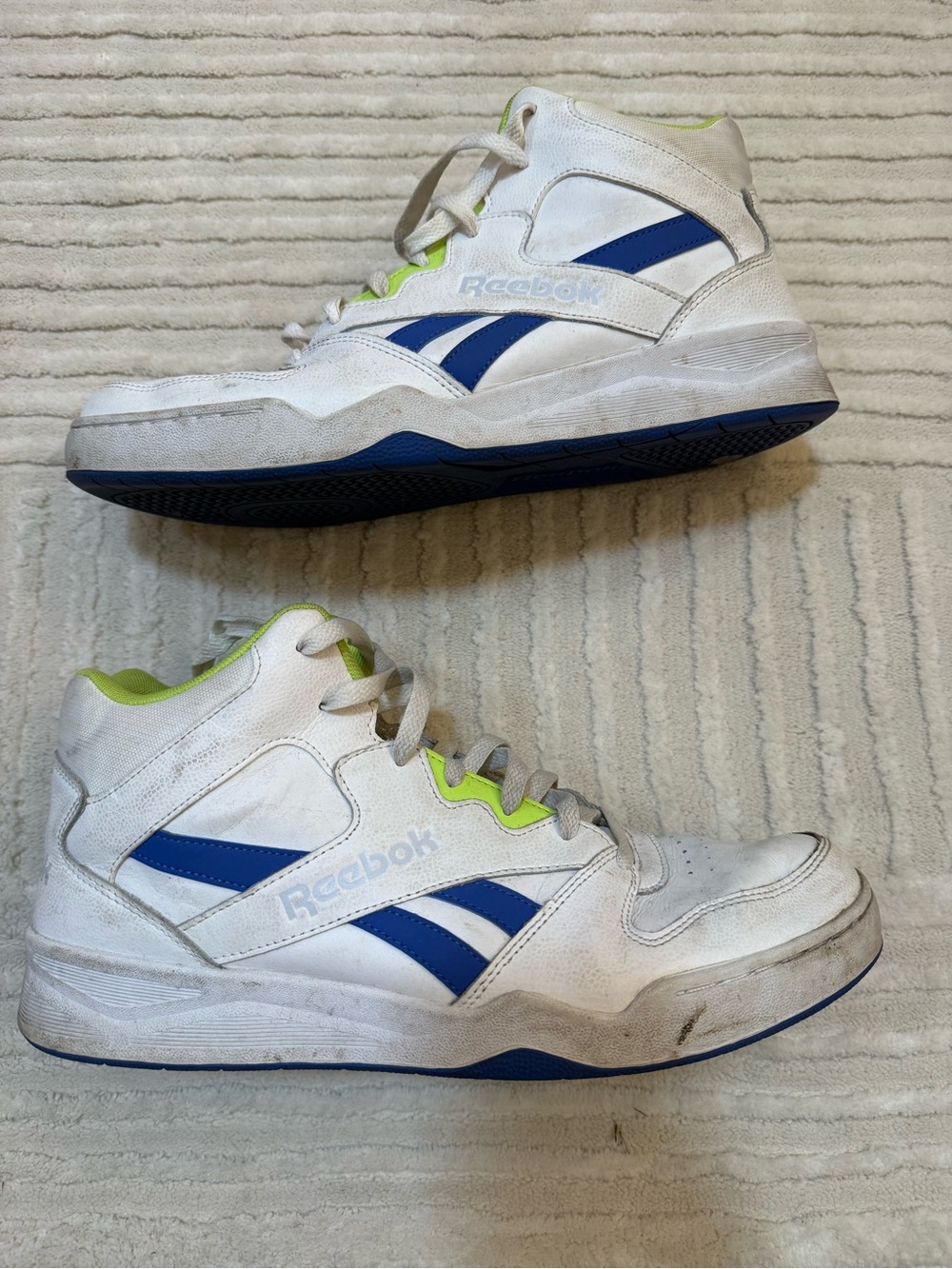 Reebok Men’s Classic High Top Basketball Sneakers White Blue Lime Size 11.5
